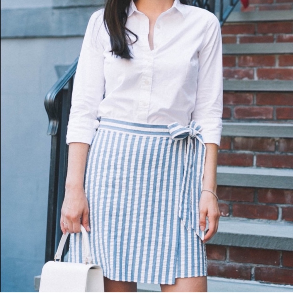 Jcrew Blue and White Seersucker Wrap Skirt